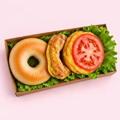 Bagel Donut trứng omelet & xúc xích